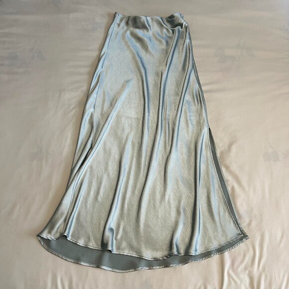 Dynamite Mint Satin Midi Skirt with Slit | XS - Picture 2 of 11